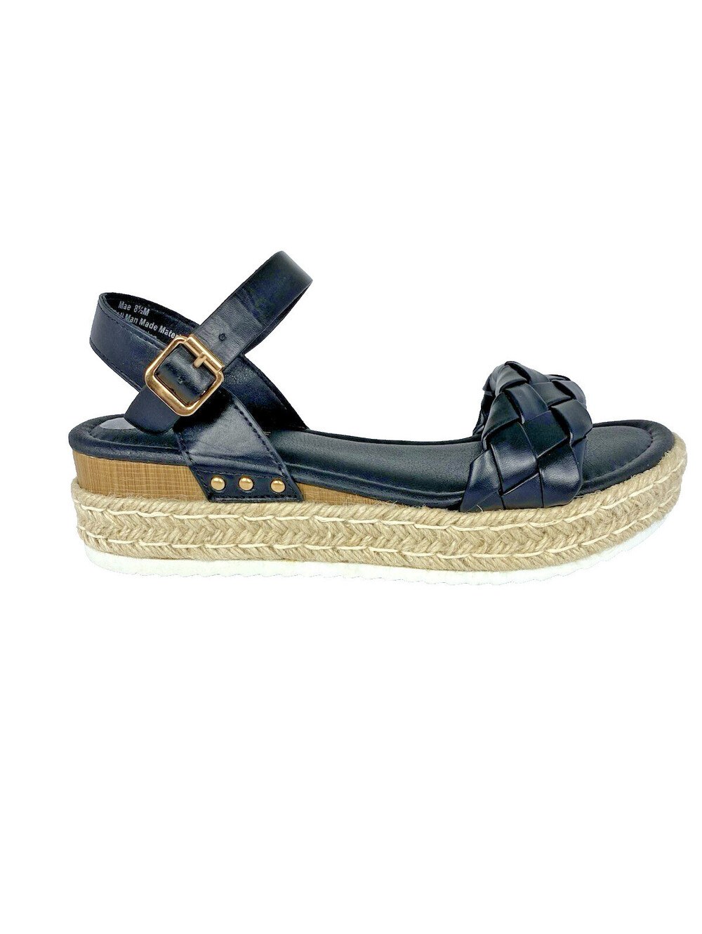 CUSHIONAIRE Women’s Sandals 8.5M Black Espadrille Platform Ankle Strap